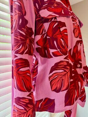Sofia Vergara Woman's Floral Linen Top - Red & Pink Print, size Large